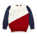 Unisex Printed 100%Organic Cotton Geometric pattern pull over sweater-Red and Navy