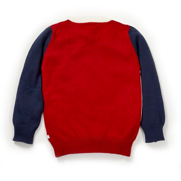 Unisex Printed 100%Organic Cotton Geometric pattern pull over sweater-Red and Navy - Image 3