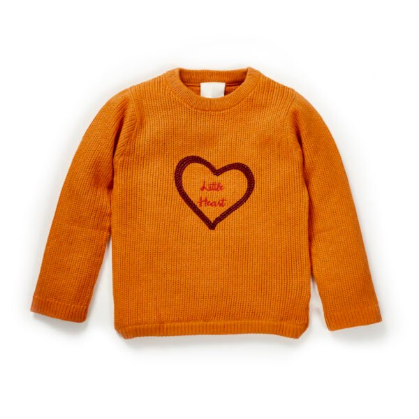 Girls Graphic 100%Organic Cotton little heart embroiderd  Girls Sweater-Orange - Image 1