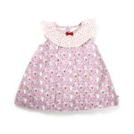 Baby Girls 100% Organic Cotton Cute Angels Printed Balloon Frock with Frilled Neck - Pink