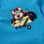 Boys Graphic Printed 100%Organic Cotton Hooded Jacket with stripes and plane emb-Blue - Image 2