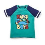 Boys Graphic Printed 100% Organic Cotton T-shirt with Text print-Mint Green