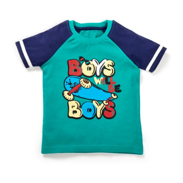 31_Aug_23_Pranava1376 Boys Graphic Printed 100% Organic Cotton T-shirt with Text print-Mint Green - Image 1