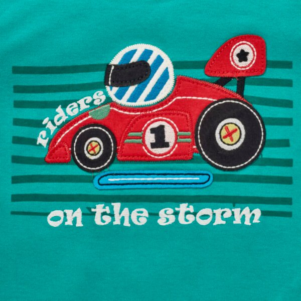Boys Graphic Printed 100%Organic Cotton Racing Car graphics Tee-Green - Image 2