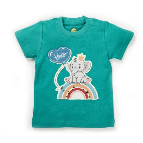 Boys Printed 100%Organic Cotton Elephant & panda Printed Round Neck T-Shirt Combo Pack of 2-Green and Blue - Image 2