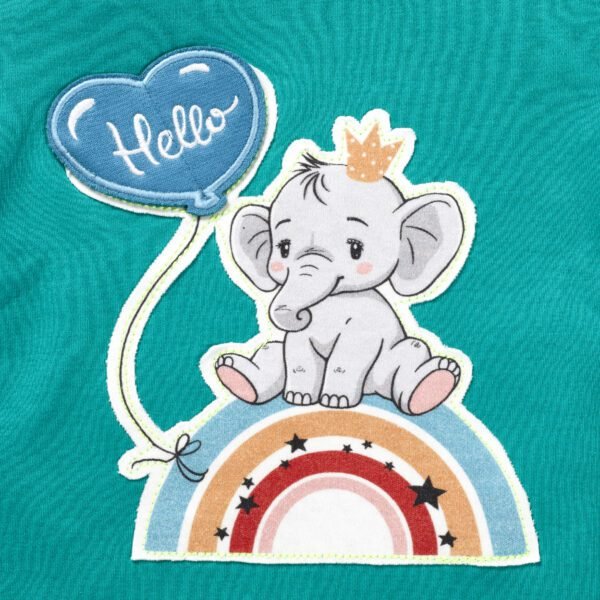 Boys Printed 100%Organic Cotton Elephant & panda Printed Round Neck T-Shirt Combo Pack of 2-Green and Blue - Image 3