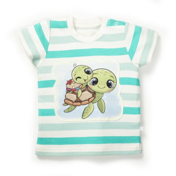 Boys Green T-Shirt Combo Pack of 2 with Elephant & Turtle printed patch - Image 2
