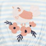 Girls Embroidered Printed 100% Organic Cotton stripes Sleeveless Top with floral bird graphic-Lt Blue - Image 2