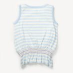 Girls Embroidered Printed 100% Organic Cotton stripes Sleeveless Top with floral bird graphic-Lt Blue - Image 3