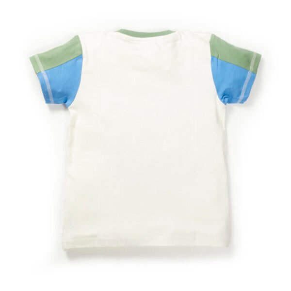Boys Graphic Printed 100%Organic Cotton Round Neck T-Shirt With Air Fun Print-White - Image 3