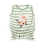 Girls Embroidered Printed 100% Organic Cotton Sleeveless Top with floral bird graphic-Green stripes
