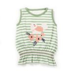 Girls Embroidered Printed 100% Organic Cotton Sleeveless Top with floral bird graphic-Green stripes