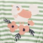 Girls Embroidered Printed 100% Organic Cotton Sleeveless Top with floral bird graphic-Green stripes - Image 2