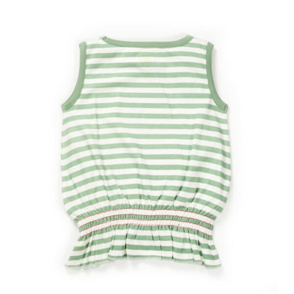 Girls Embroidered Printed 100% Organic Cotton Sleeveless Top with floral bird graphic-Green stripes - Image 3