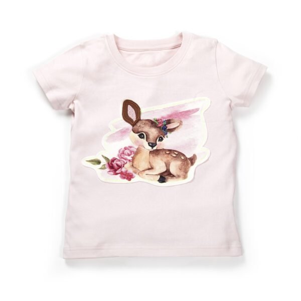 Girls Printed 100%Organic Cotton Unicorn Deer Graphics Round Neck Tee pack of 2-Purple and Light Pink - Image 2