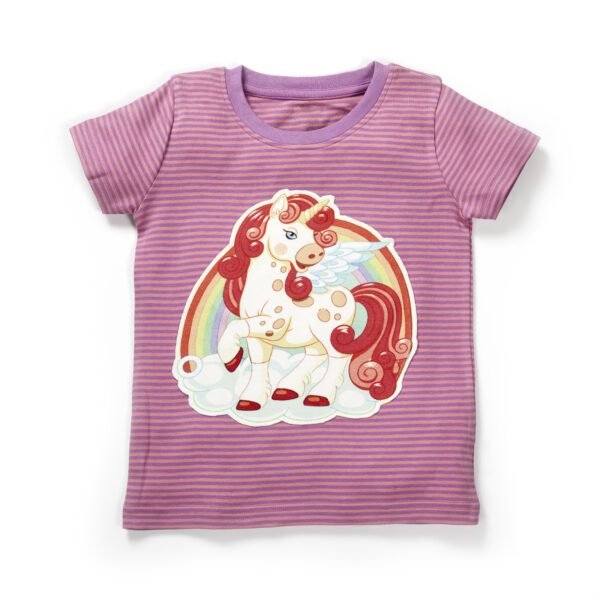 Girls Printed 100%Organic Cotton Unicorn Deer Graphics Round Neck Tee pack of 2-Purple and Light Pink - Image 5