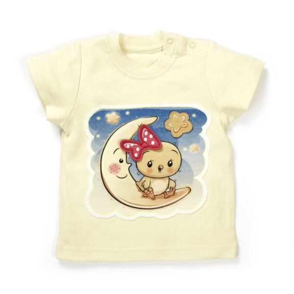 Girls Graphic Printed 100%Organic Cotton T-Shirt Combo Pack of 2 with cute bird and giraffe printed patch-Pink and Yellow - Image 2