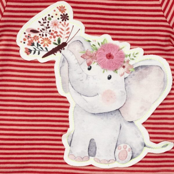 Girls Graphic Printed 100% Organic Cotton T-Shirt Combo Pack of 2 with cute Elephant & Giraffe printed patch- Red & Purple - Image 3