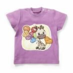 Girls Graphic Printed 100% Organic Cotton T-Shirt Combo Pack of 2 with cute Elephant & Giraffe printed patch- Red & Purple - Image 6