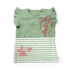 Girls Embroidered Printed 100% Organic Cotton Double layer style floral Top-Green