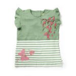Girls Embroidered Printed 100% Organic Cotton Double layer style floral Top-Green