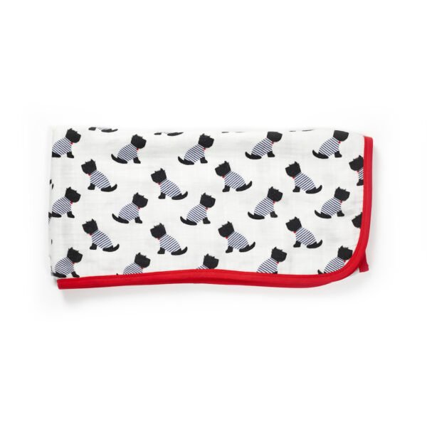Unisex 100%Organic Cotton Dog printed muslin blanket for newborn baby- White - Image 2
