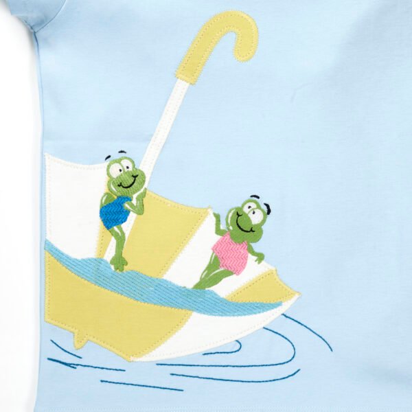 Girls Graphic 100%Organic Cotton cold shoulder Top With Umbrella Graphics-Blue - Image 2