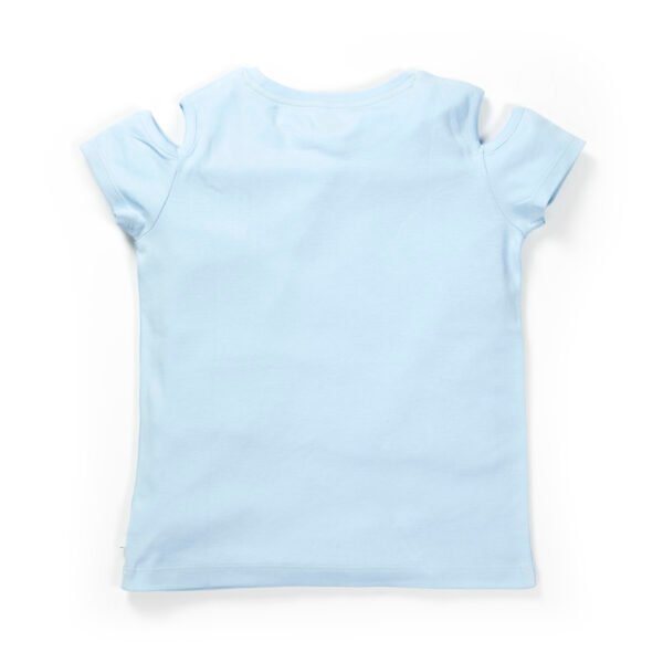 Girls Graphic 100%Organic Cotton cold shoulder Top With Umbrella Graphics-Blue - Image 3