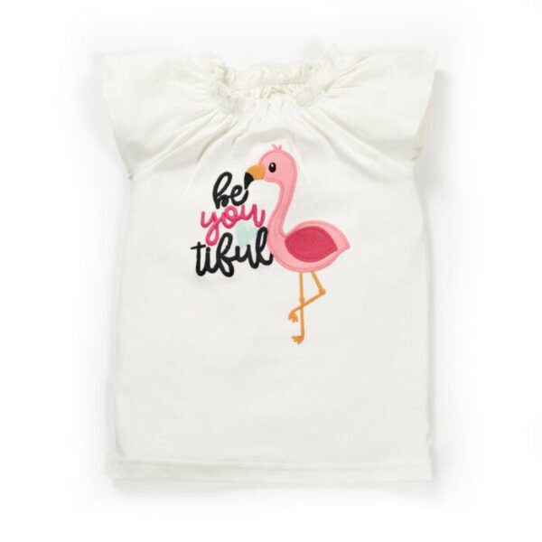 Girls Graphic Printed 100%Organic Cotton long Top With Leggings Set- White - Image 2