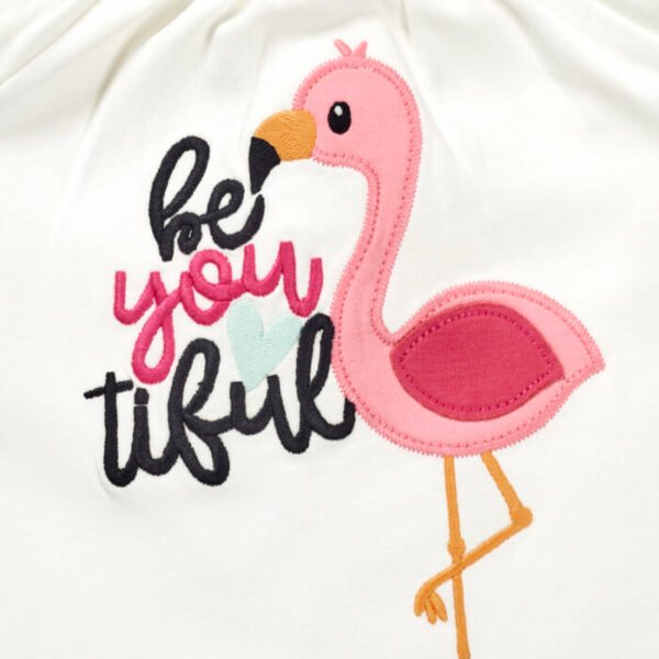 Girls Graphic Printed 100%Organic Cotton long Top With Leggings Set- White - Image 3