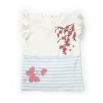 Girls Embroidered Printed 100% Organic Cotton Double layer style floral Top- White