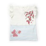 Girls Embroidered Printed 100% Organic Cotton Double layer style floral Top- White