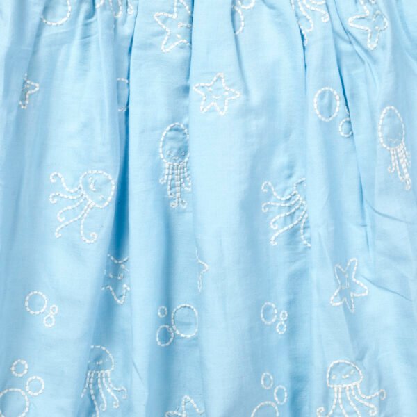 Girls Embroidered 100%Organic Cotton Sea embroiderd Girls Frock- Blue - Image 3
