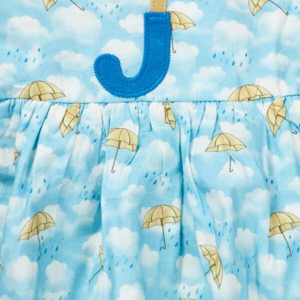 Girls Graphic Printed 100%Organic Cotton Umbrella pattern Frock-Blue - Image 2
