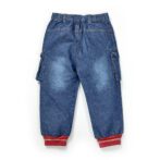 Boys Embroidered 100% Organic Cotton Denim Pant with Cargo Pocket-Blue - Image 3