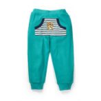 Boys Embroidered 100% Organic Cotton Long Pants with stripe Pocket-Navy