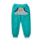 Boys Embroidered 100% Organic Cotton Long Pants with stripe Pocket-Navy