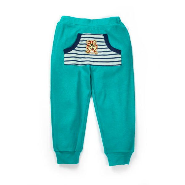 31_Aug_23_Pranava1686 Boys Embroidered 100% Organic Cotton Long Pants with stripe Pocket-Navy - Image 1