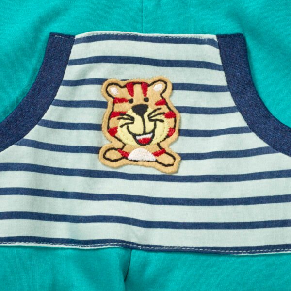 Boys Embroidered 100% Organic Cotton Long Pants with stripe Pocket-Navy - Image 2