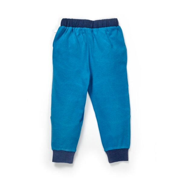 Boys Embroidered 100% Organic Cotton Long Pants with racing Tiger-Teal - Image 3