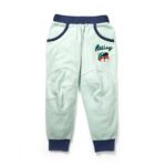 Boys Embroidered 100% Organic Cotton Boys Long Pants with racing Tiger- Lt green