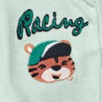 Boys Embroidered 100% Organic Cotton Boys Long Pants with racing Tiger- Lt green - Image 2