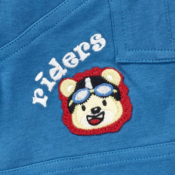 Boys Embroidered 100% Organic Cotton Shorts with little emb-Teal - Image 2