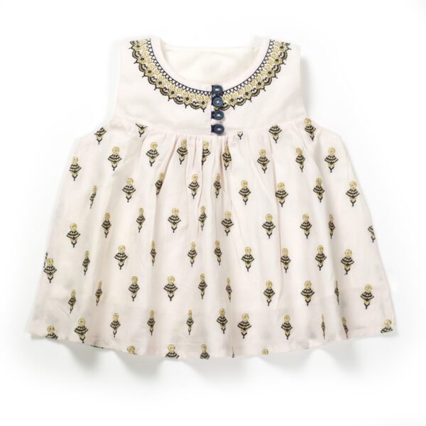 Girls Embroidered Printed 100% Organic Cotton Festive embroidered Top and Dhoti set-Baby Pink - Image 3