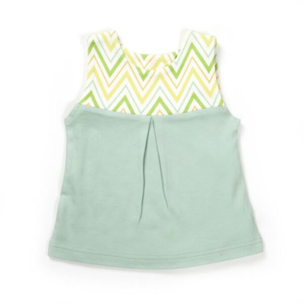 Girls Printed 100%Organic Cotton Festive Summer Sleeveless Top with Palazzo set-Light Green and Yellow - Image 2