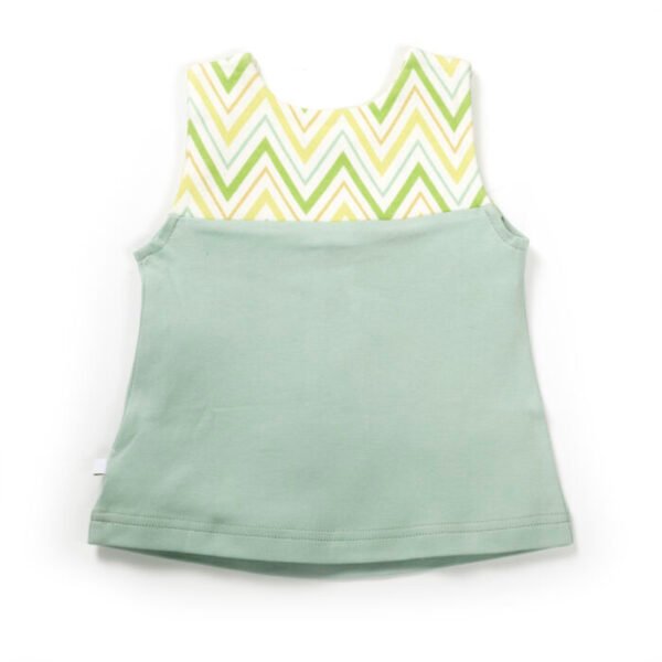 Girls Printed 100%Organic Cotton Festive Summer Sleeveless Top with Palazzo set-Light Green and Yellow - Image 3