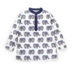 Boys Printed 100% Organic Cotton Ethnic Elephant design Collar Kurta and Pajama Set-White and Navy - Image 2