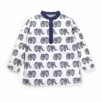 Boys Printed 100% Organic Cotton Ethnic Elephant design Collar Kurta and Pajama Set-White and Navy - Image 2