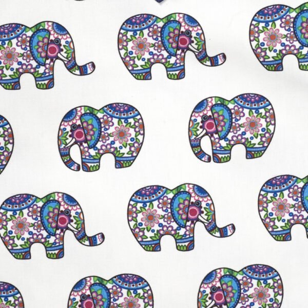 Boys Printed 100% Organic Cotton Ethnic Elephant design Collar Kurta and Pajama Set-White and Navy - Image 3