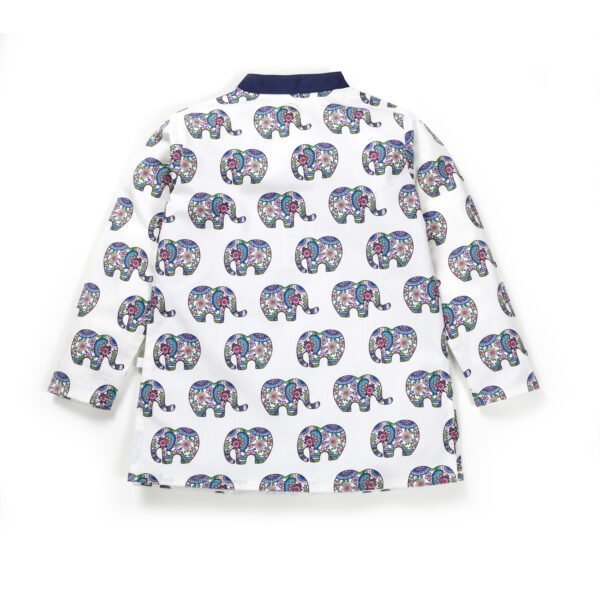 Boys Printed 100% Organic Cotton Ethnic Elephant design Collar Kurta and Pajama Set-White and Navy - Image 4